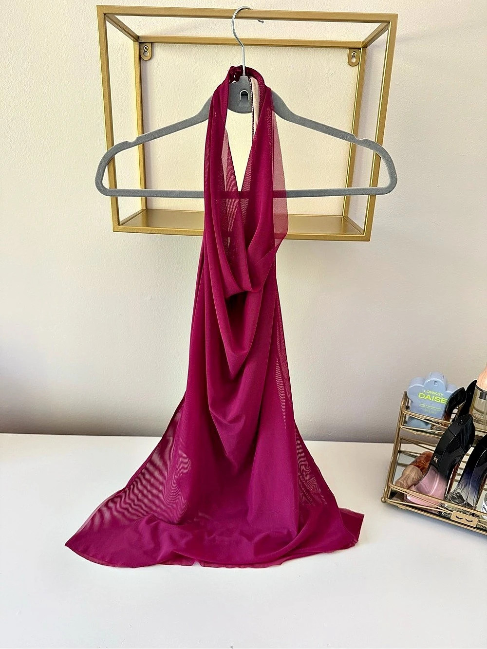 Dance Costume Mesh Cowl Neck Halter Dress